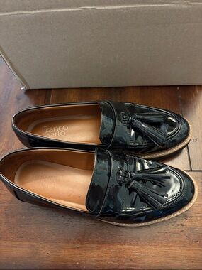 Franco Sarto Black Patent Leather Tassel Loafers - Women’s 7.5
